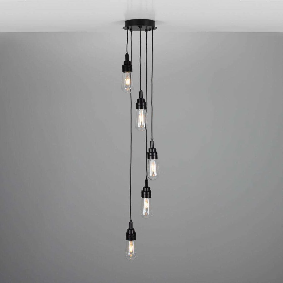 Bo Bathroom 5 Drop Cluster Pendant Light in Matt Black - Image 3
