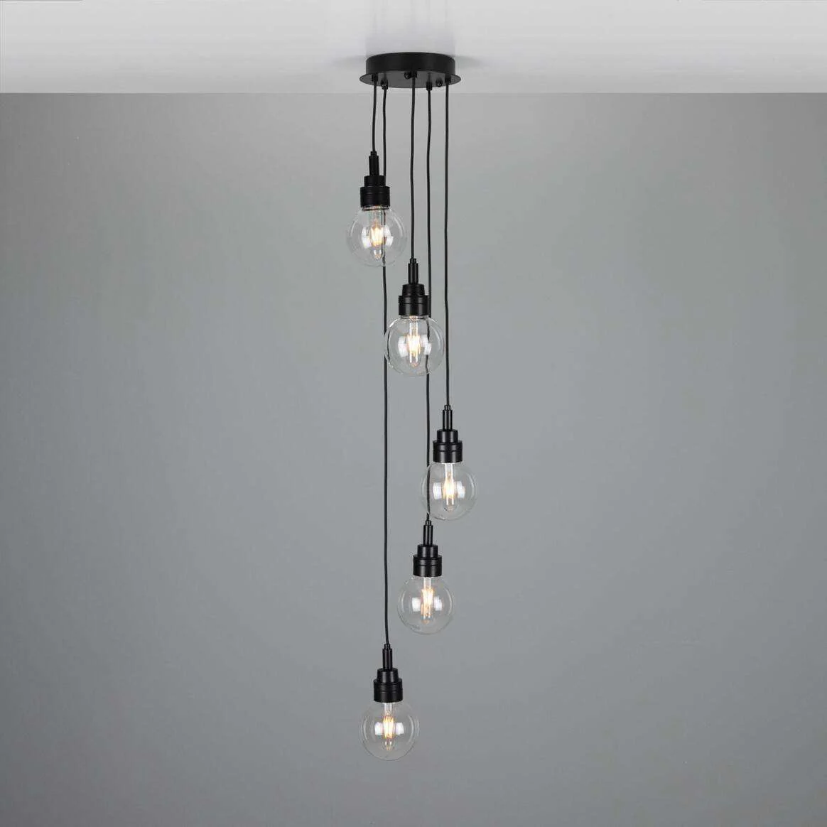Bo Bathroom 5 Drop Cluster Pendant Light in Matt Black - Image 4