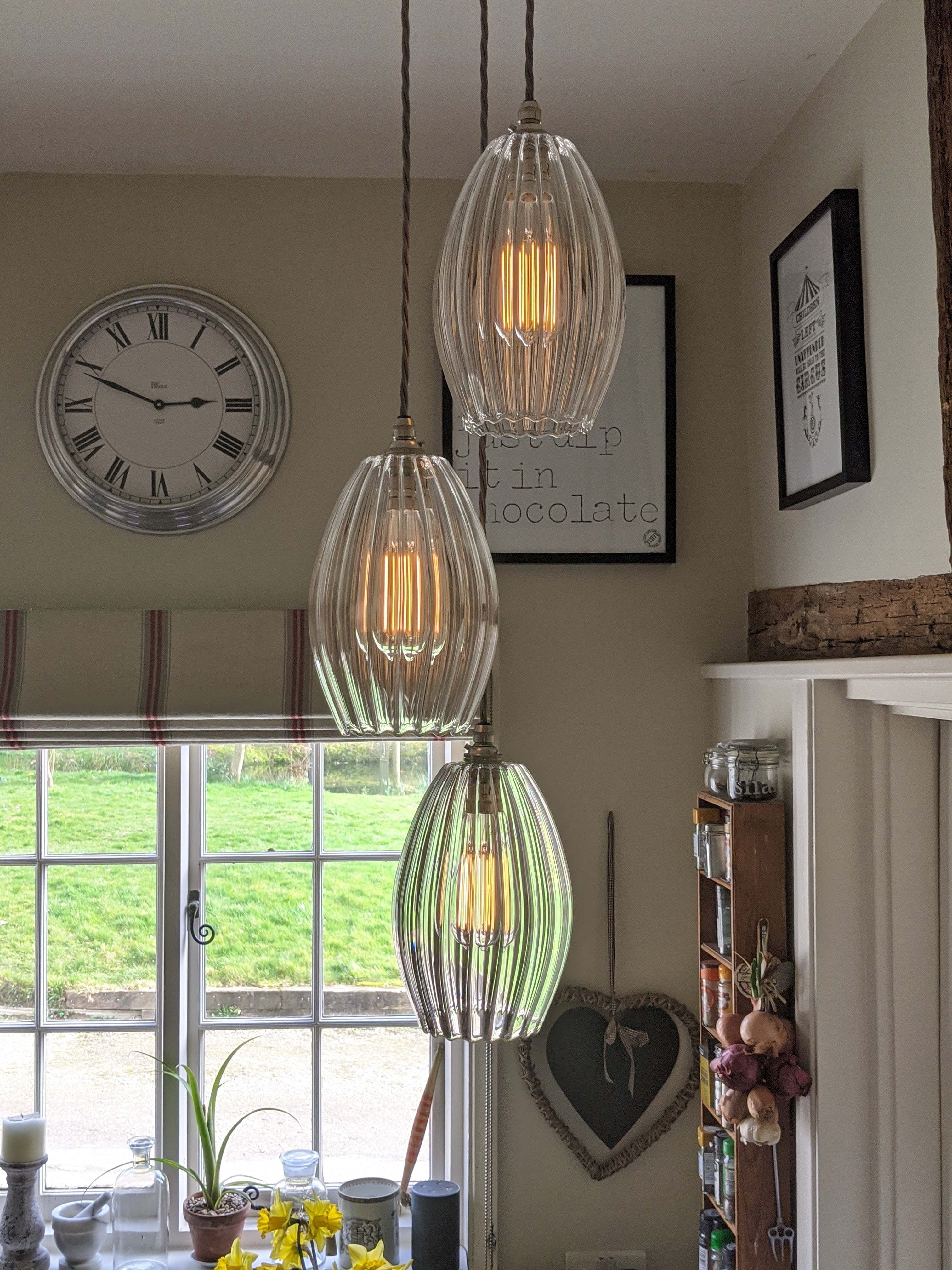Camber Large Ribbed Glass Shade Cluster Pendant Light