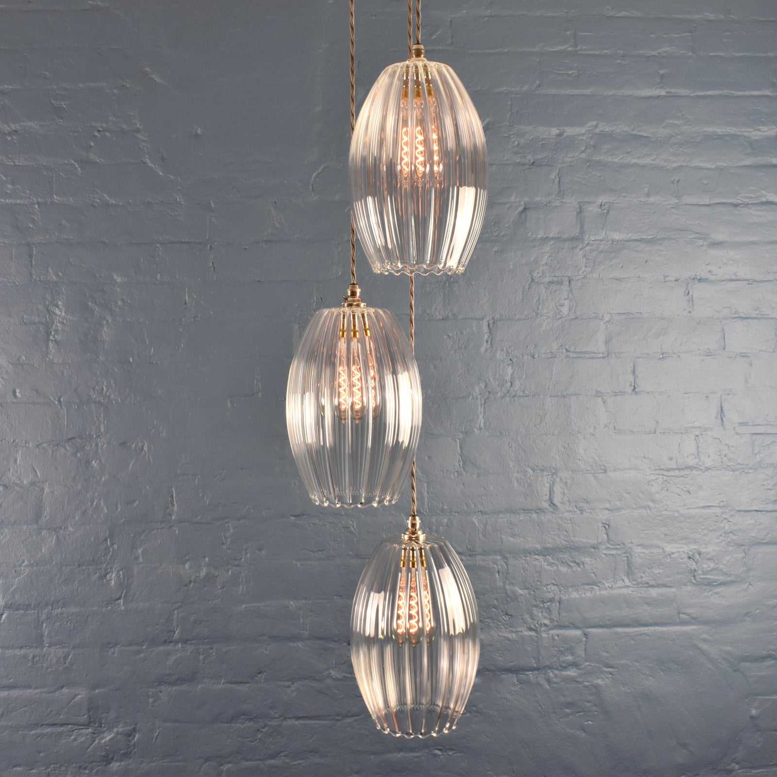 Camber Large Ribbed Glass Shade Cluster Pendant Light - Image 3