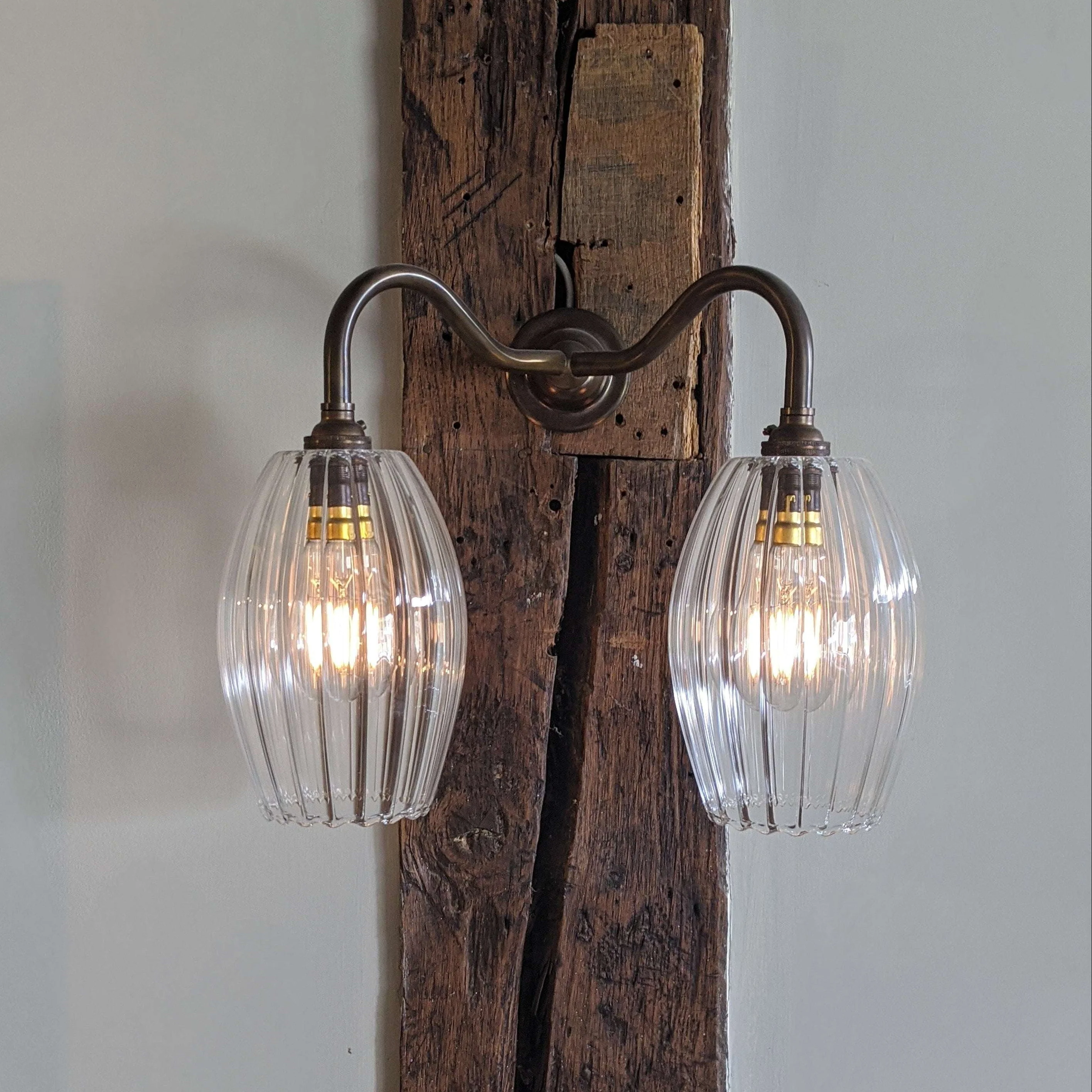 Camber Medium Ribbed Glass Shade Double Arm Wall Light