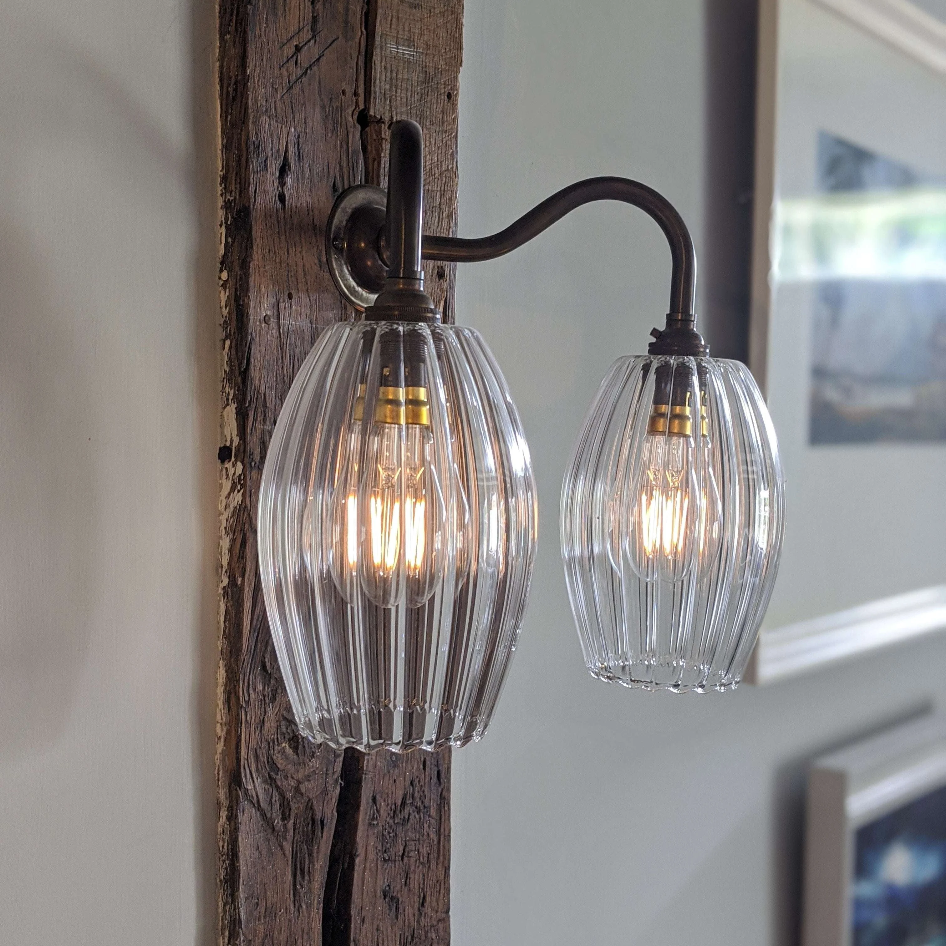 Camber Medium Ribbed Glass Shade Double Arm Wall Light - Image 2