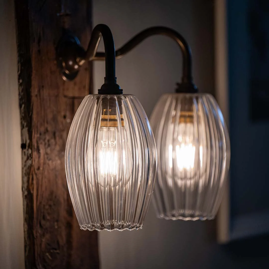 Camber Medium Ribbed Glass Shade Double Arm Wall Light - Image 4