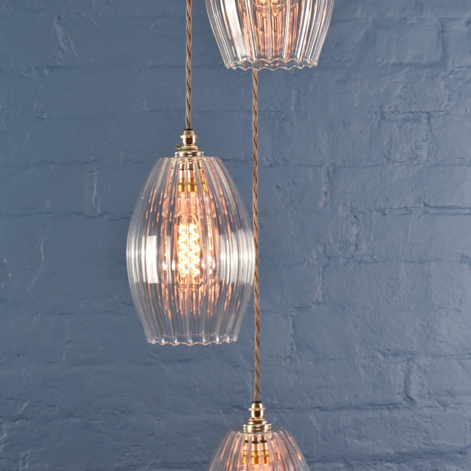 Camber Medium Ribbed Glass Shade Cluster Pendant Light - Image 3