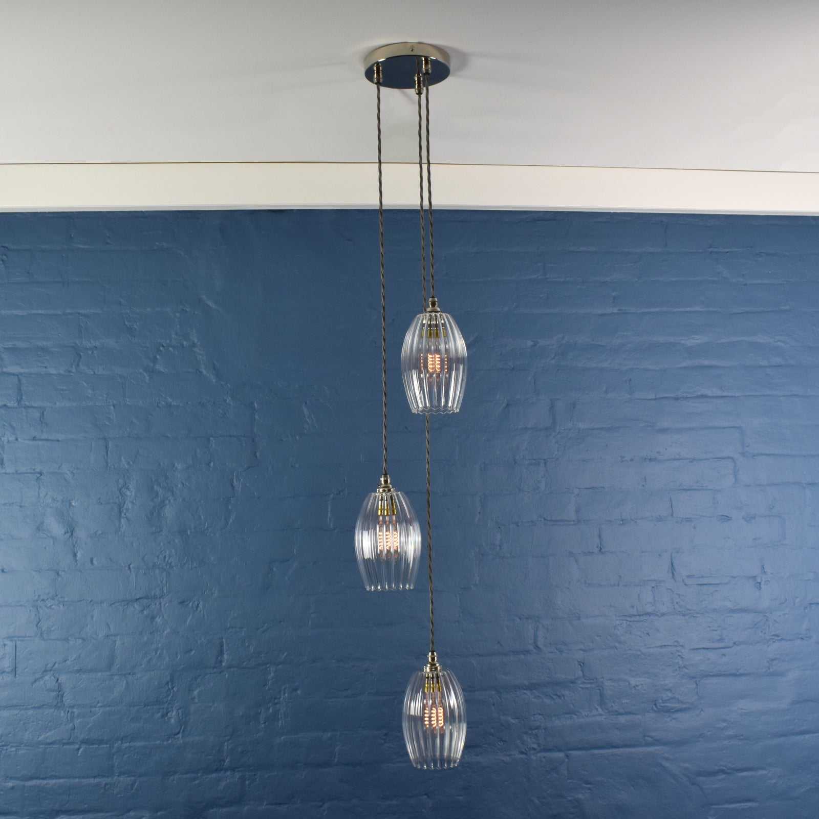 Camber Small Ribbed Glass Shade Cluster Pendant Light
