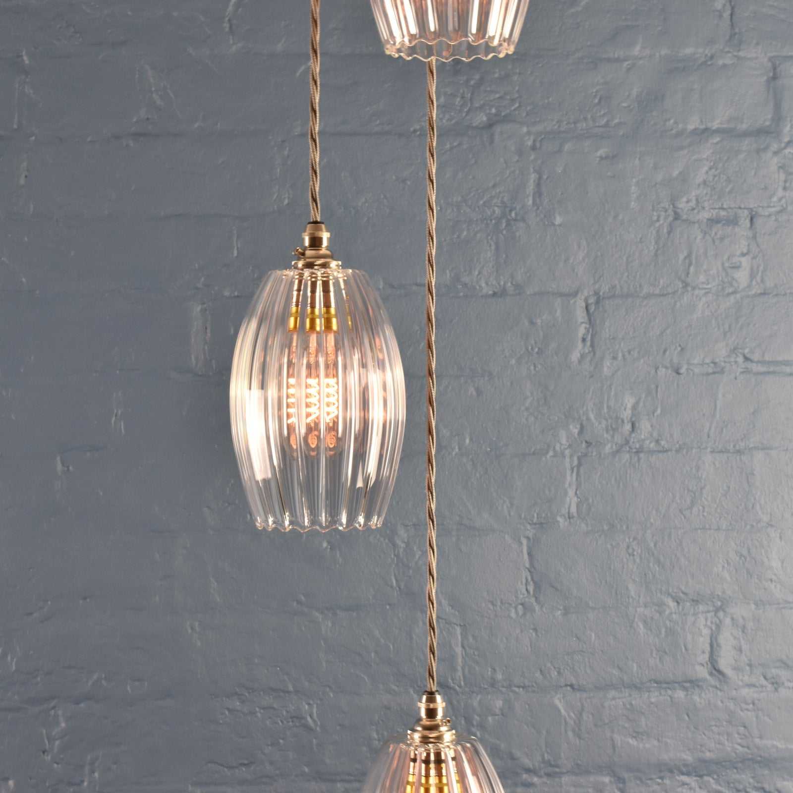 Camber Small Ribbed Glass Shade Cluster Pendant Light - Image 3