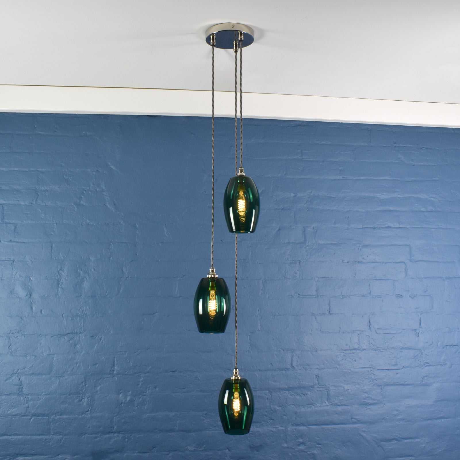 Camber Small Teal Glass Shade Cluster Pendant Light