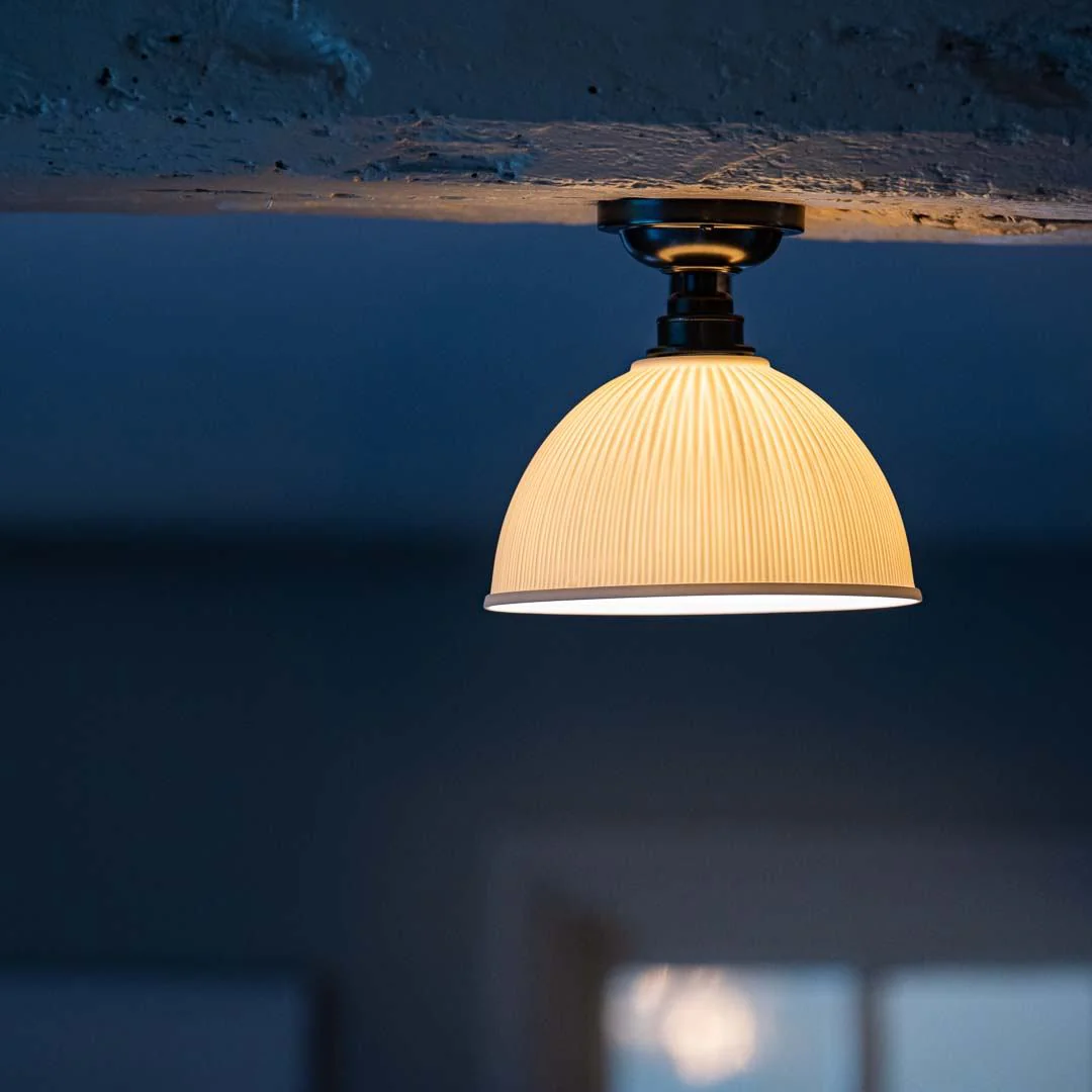 Denton Medium Ribbed Ceramic Shade Flush Ceiling Light - Image 2