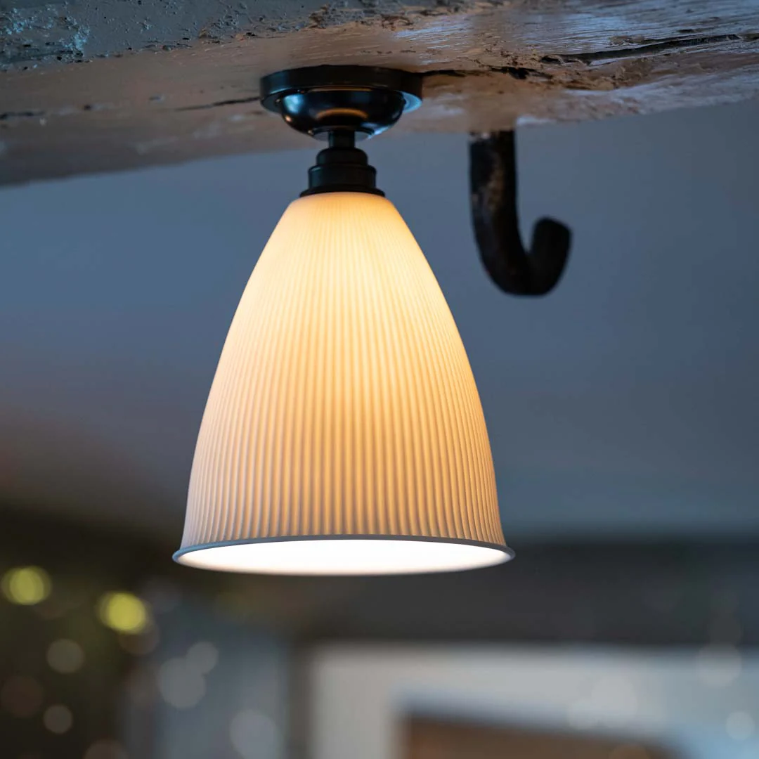 Grosvenor Ribbed Ceramic Shade Flush Ceiling Light
