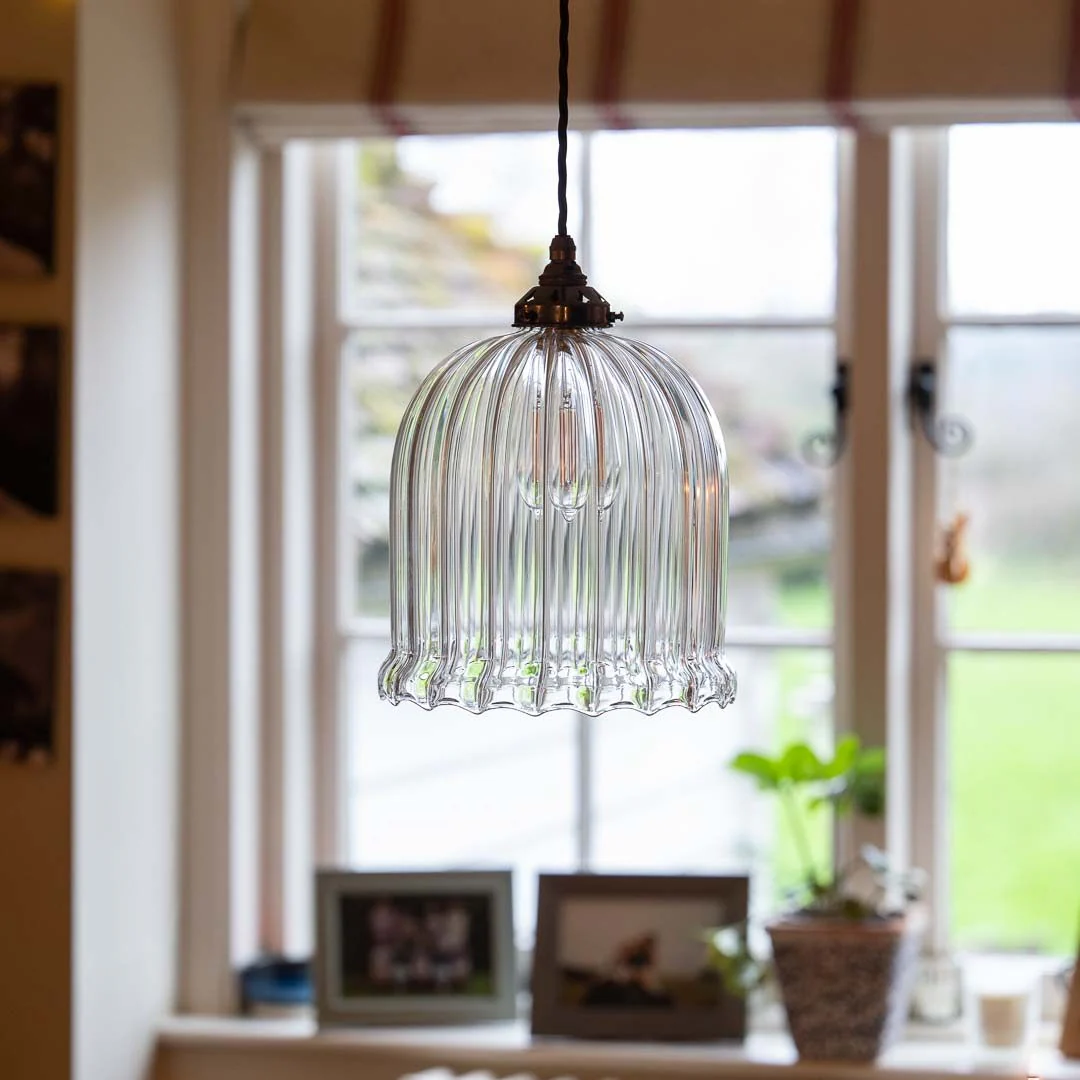 Hythe Medium Ribbed Glass Shade Pendant Light
