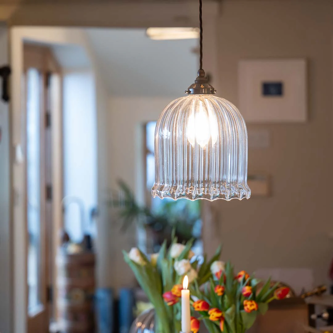 Hythe Medium Ribbed Glass Shade Pendant Light - Image 2