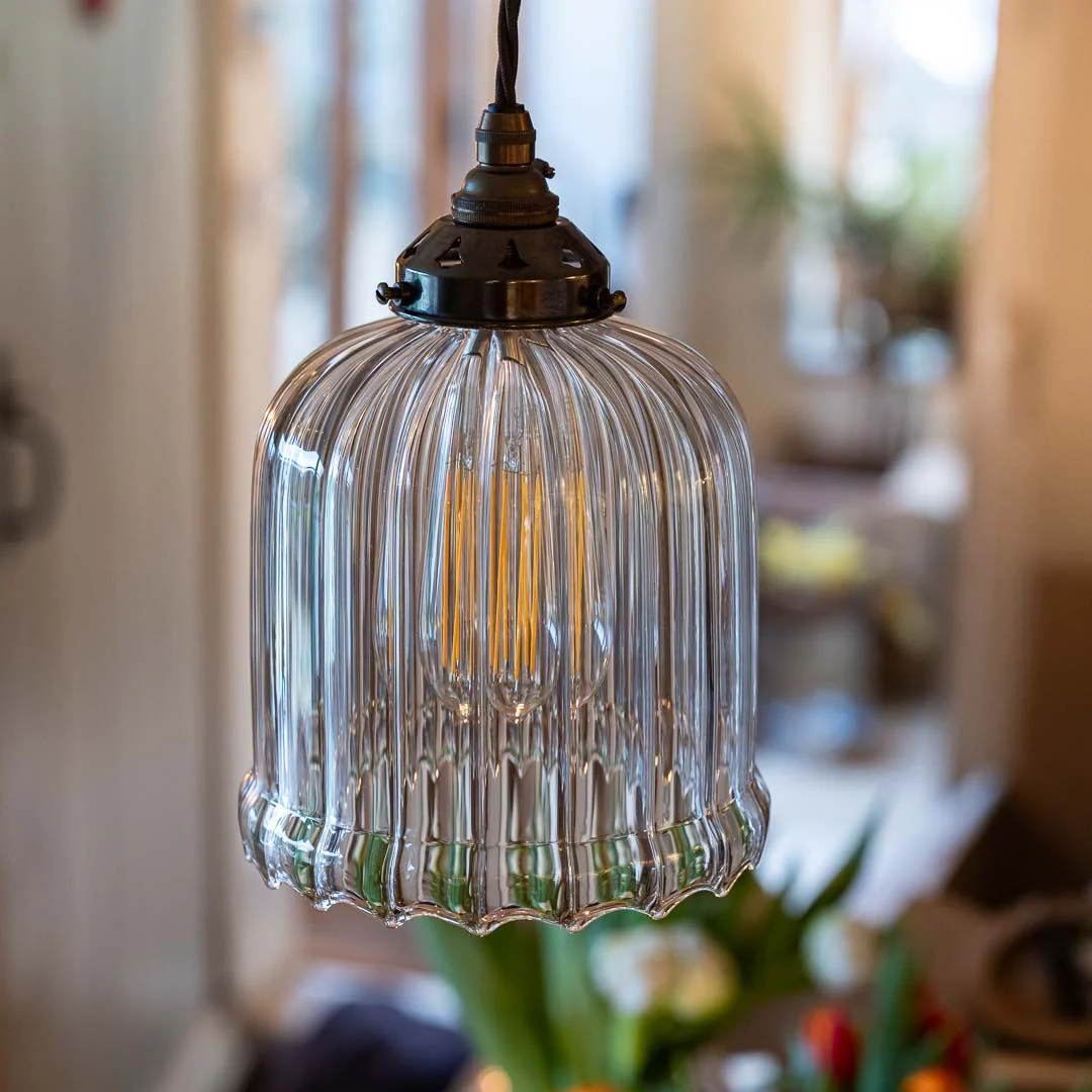 Hythe Small Ribbed Glass Shade Pendant Light - Image 3