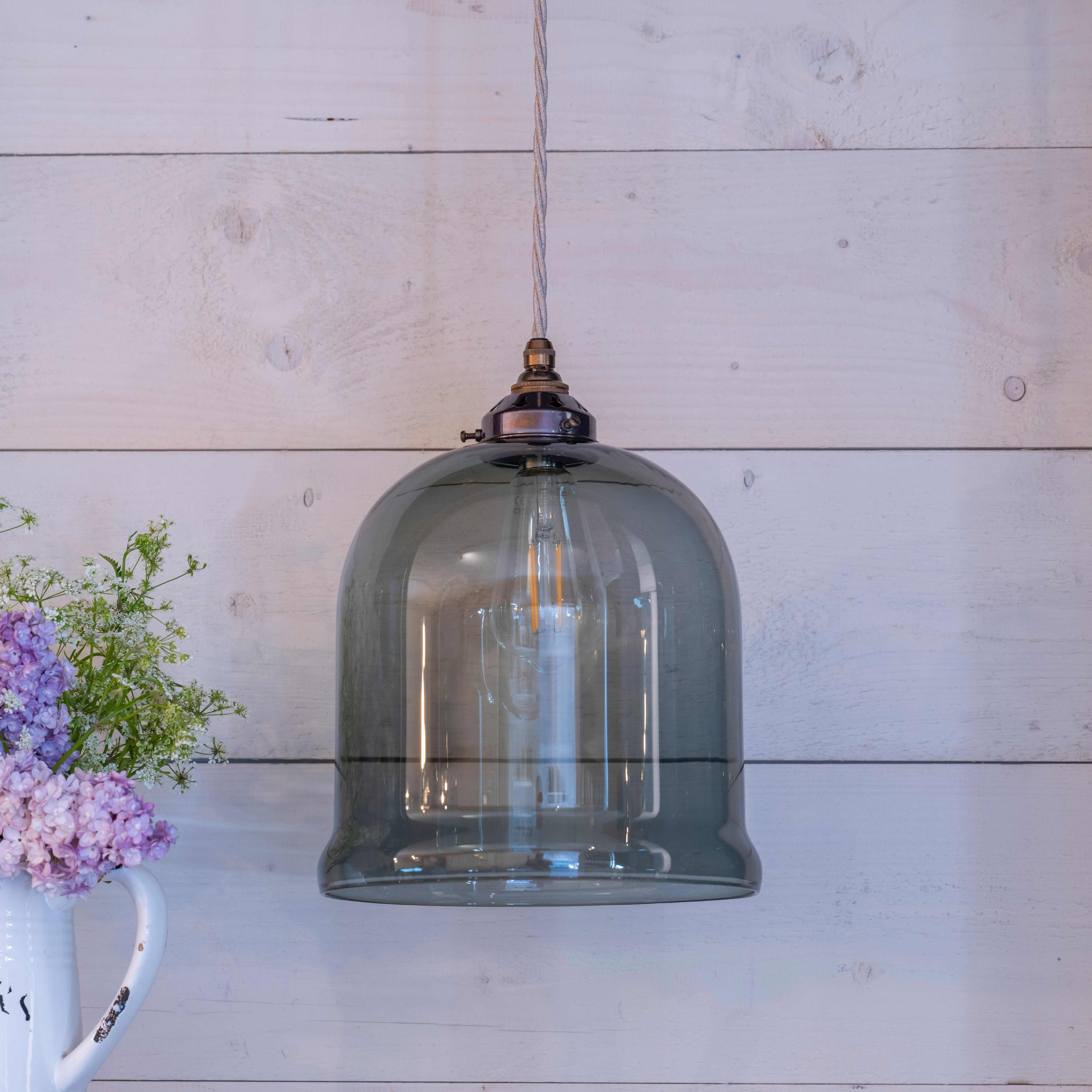 Hythe Medium Smoked Glass Shade Pendant Light - Image 2
