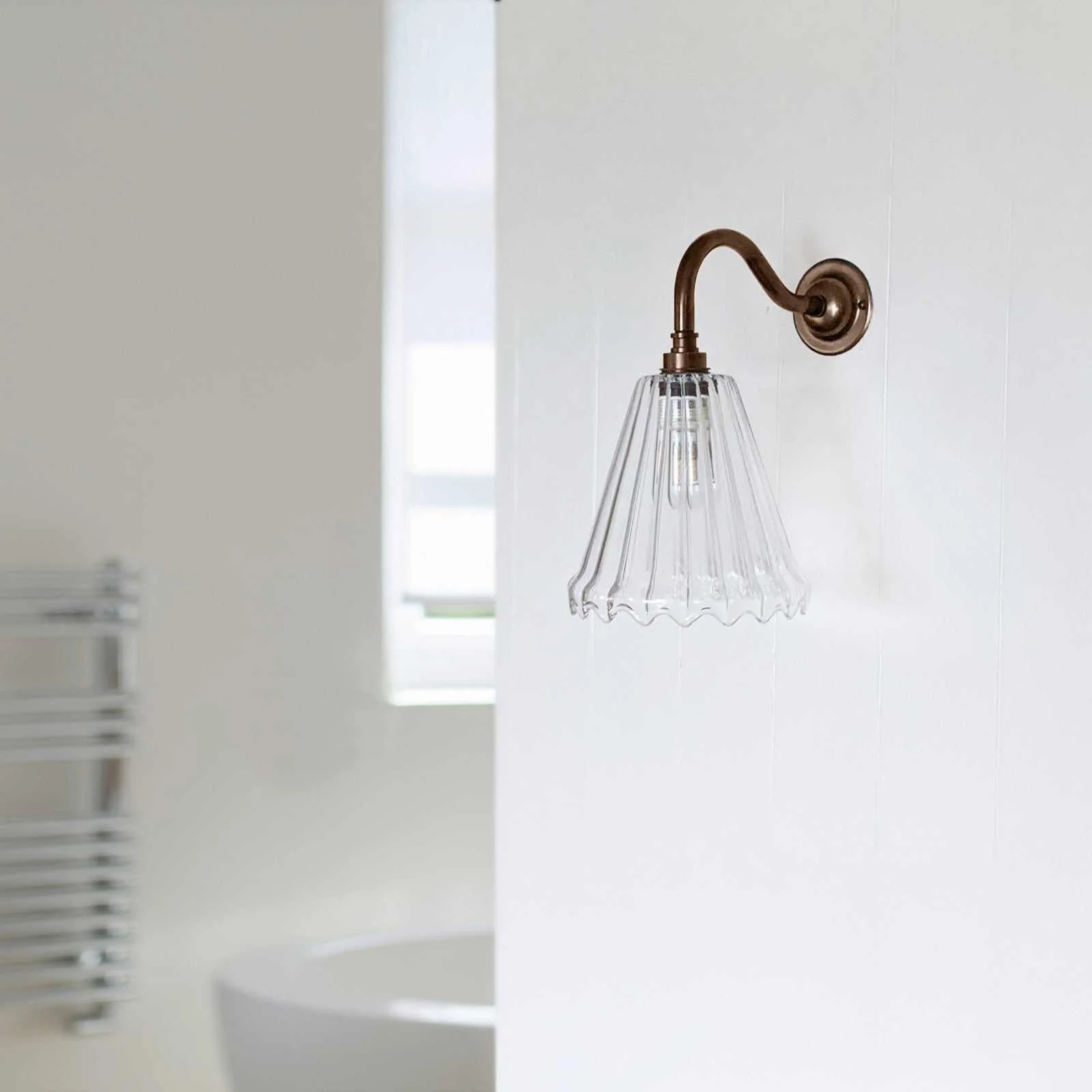 Rye Small Ribbed Glass Shade Bathroom Wall Light