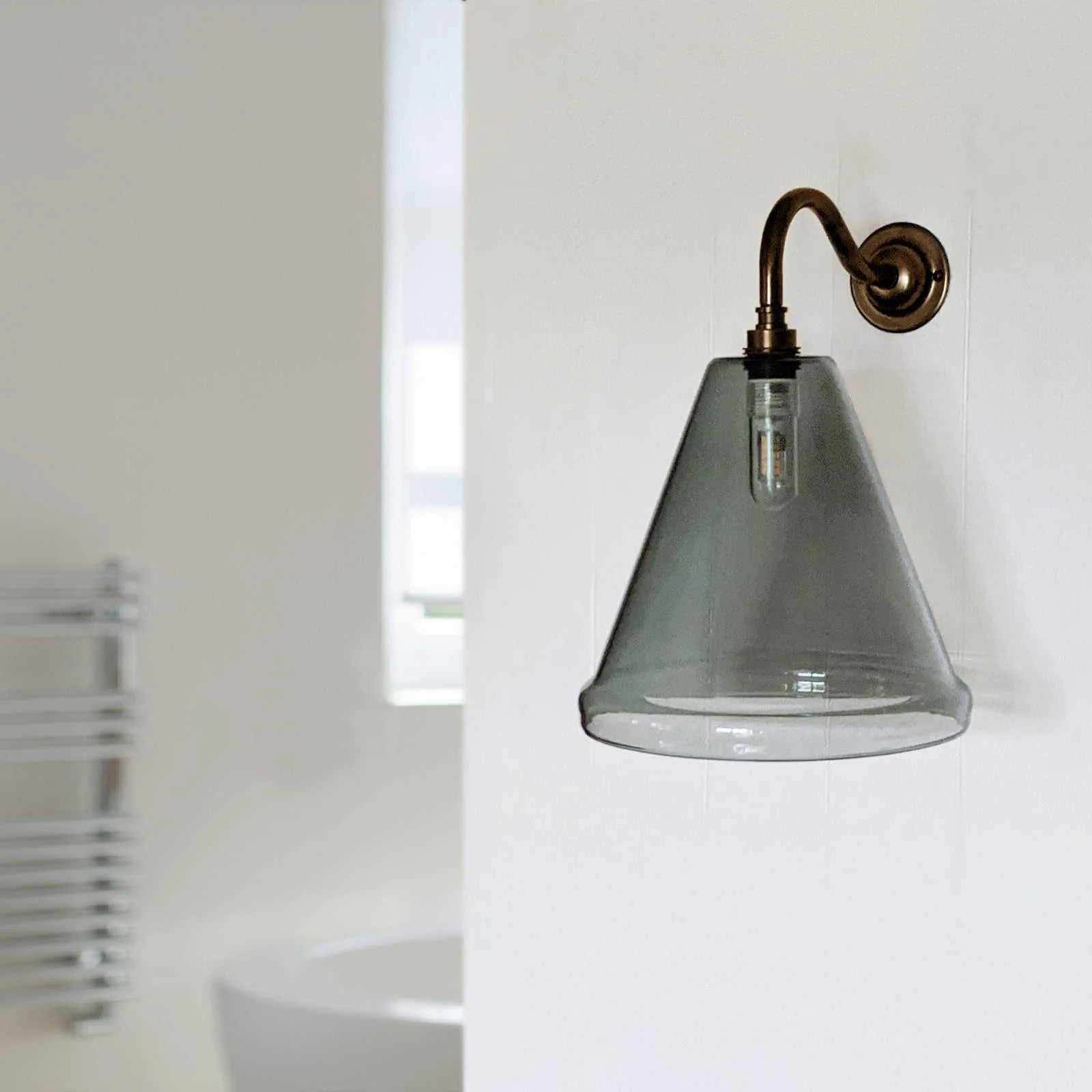 Rye Medium Smoked Glass Shade Bathroom Wall Light