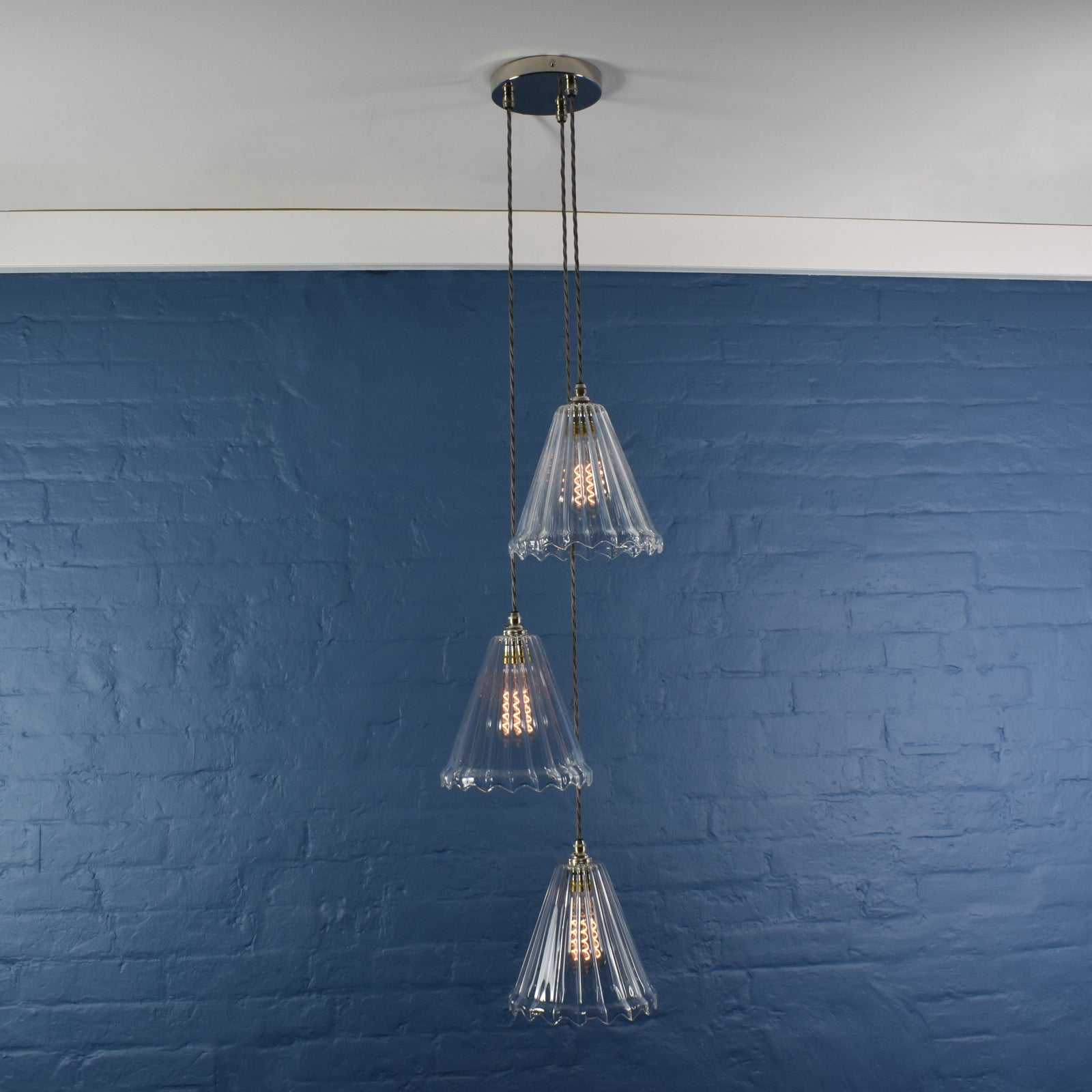 Rye Medium Ribbed Glass Shade Cluster Pendant Light