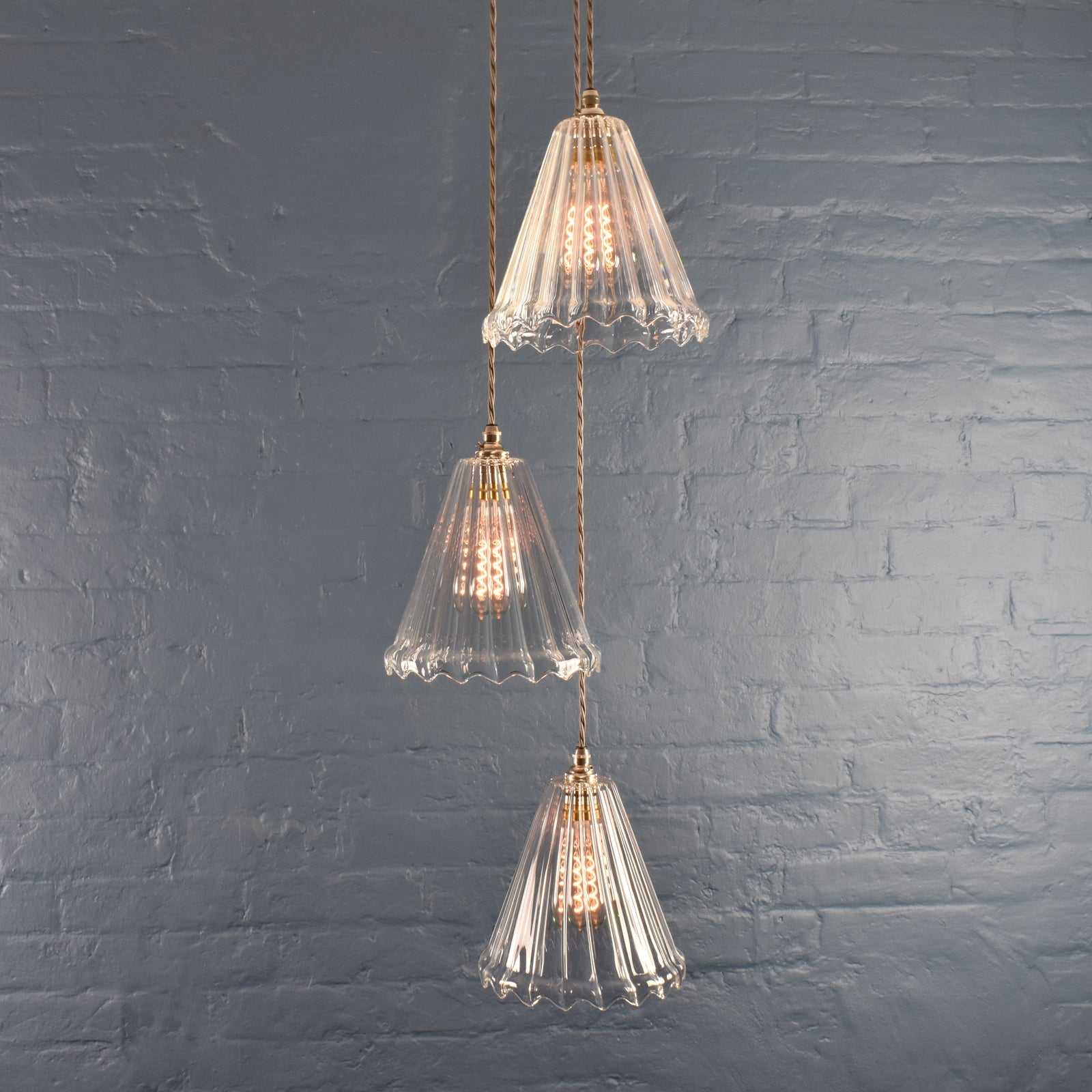Rye Medium Ribbed Glass Shade Cluster Pendant Light - Image 2
