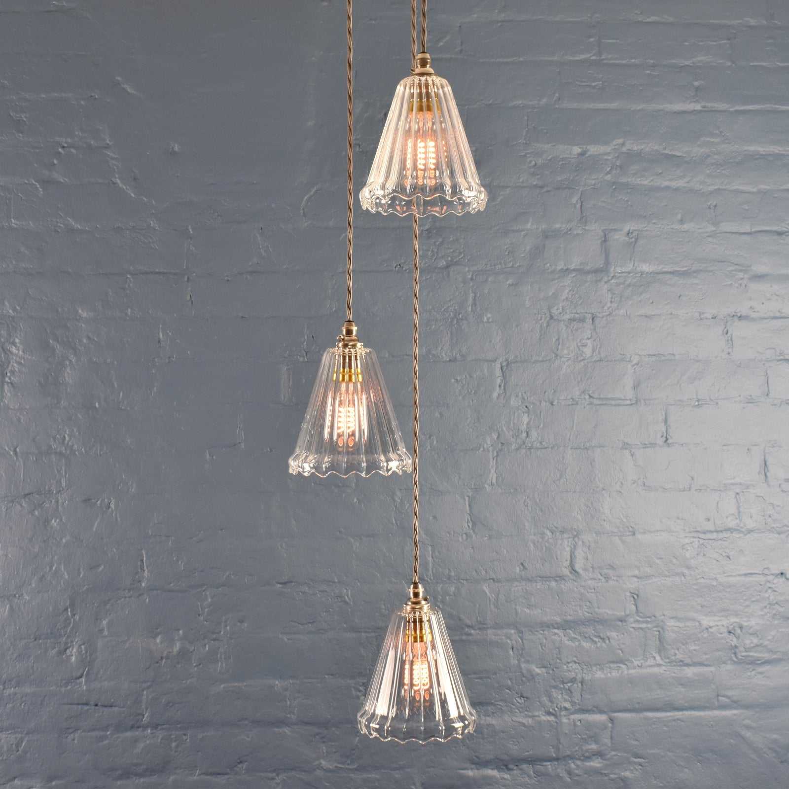 Rye Small Ribbed Glass Shade Cluster Pendant Light - Image 2